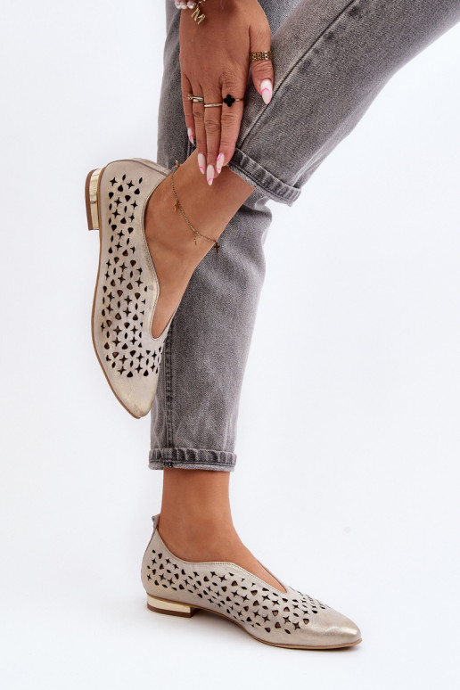 Zazoo 2883 Ažūra balerīnas no dabīgas ādas Zelta krāsas