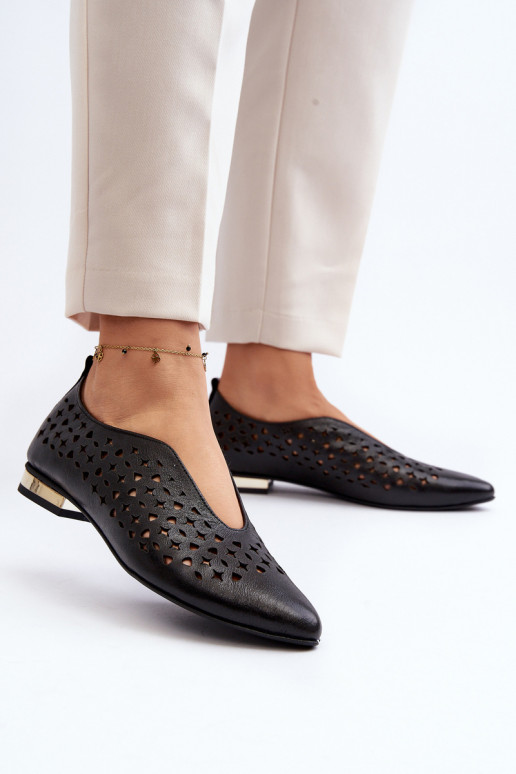 Zazoo 2883 Ažūra balerīnas no dabīgas ādas Melns Zazoo 2883 Ažūra balerīnas no dabīgas ādas Melns