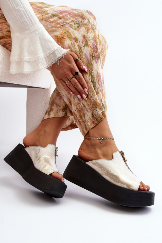 Zazoo 2916  Čības ar platformu ar rāvējslēdzējiem Zelta krāsas Zazoo 2916  Čības ar platformu ar rāvējslēdzējiem Zelta krāsas