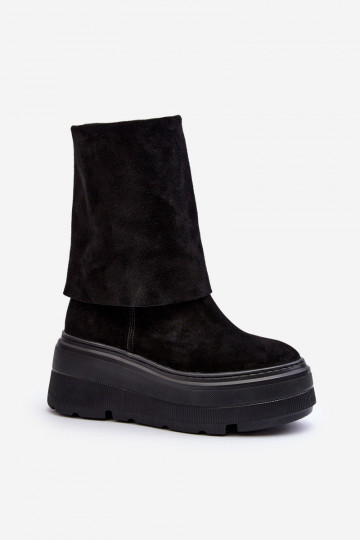 Zazoo 3410 zamšādas  Sieviešu puszābaki ar platformu Melns