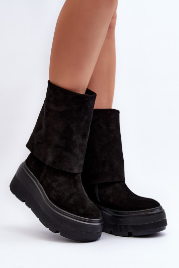 Zazoo 3410 zamšādas  Sieviešu puszābaki ar platformu Melns 2