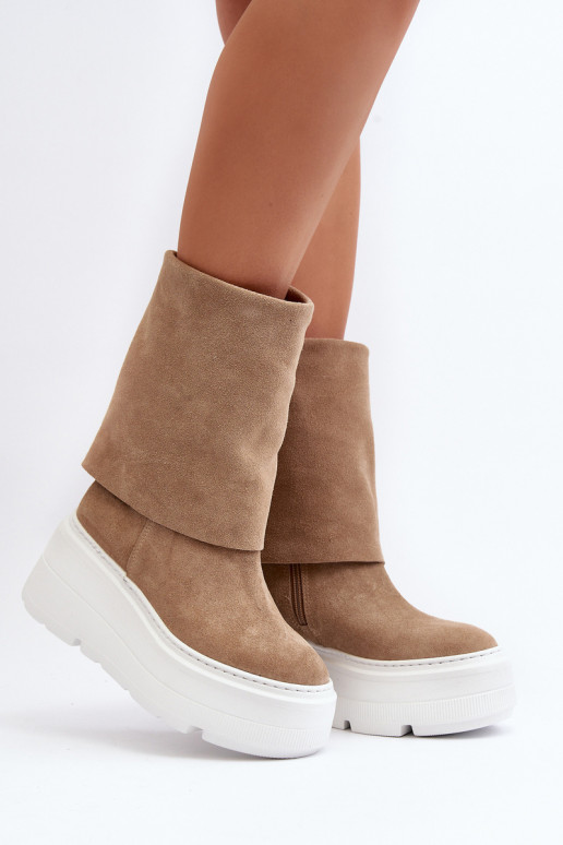 Zazoo 3410 zamšādas  Sieviešu puszābaki ar platformu smilšu krāsas