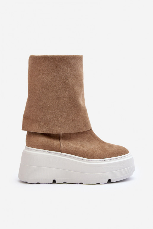 Zazoo 3410 zamšādas  Sieviešu puszābaki ar platformu smilšu krāsas