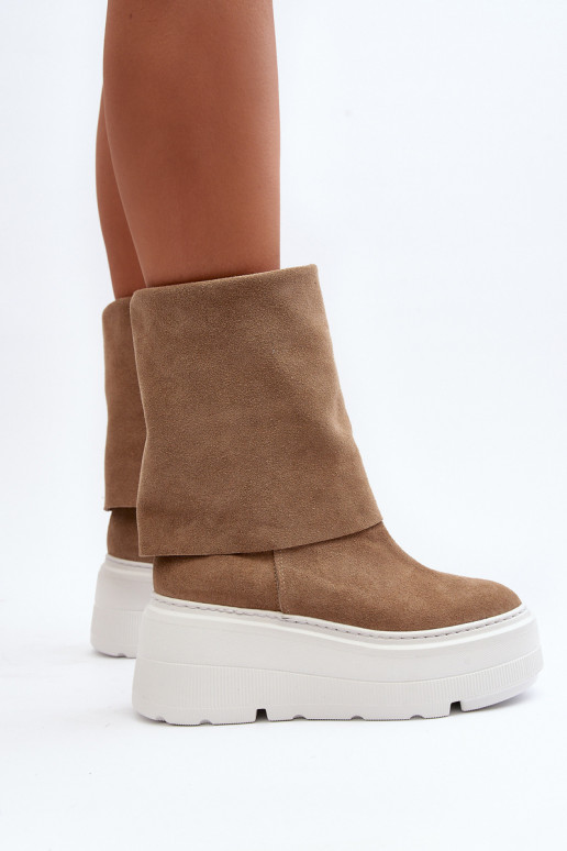 Zazoo 3410 zamšādas  Sieviešu puszābaki ar platformu smilšu krāsas