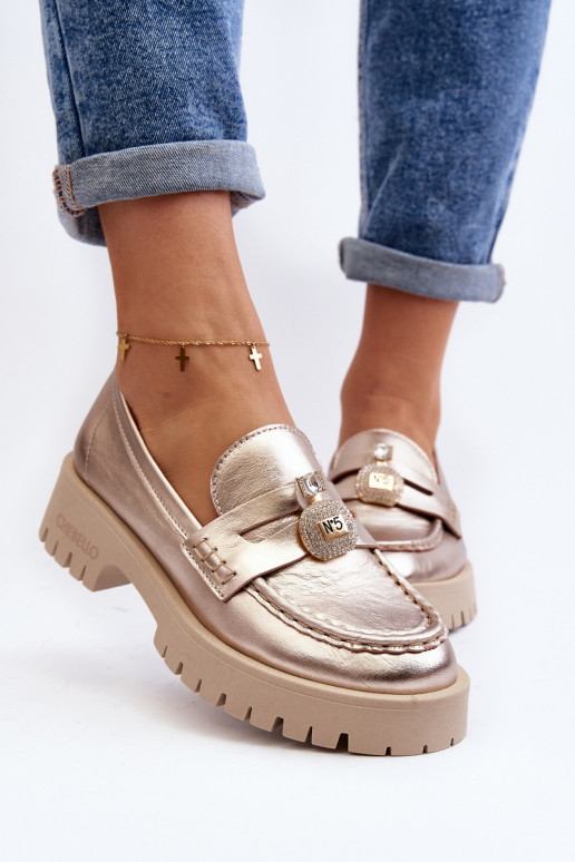 apavi Mokasīni ar ornamentiem CheBello 4291 Zelta krāsas   apavi Mokasīni ar ornamentiem CheBello 4291 Zelta krāsas