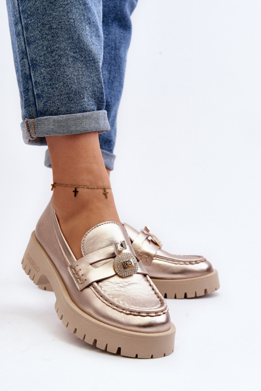 apavi Mokasīni ar ornamentiem CheBello 4291 Zelta krāsas   apavi Mokasīni ar ornamentiem CheBello 4291 Zelta krāsas