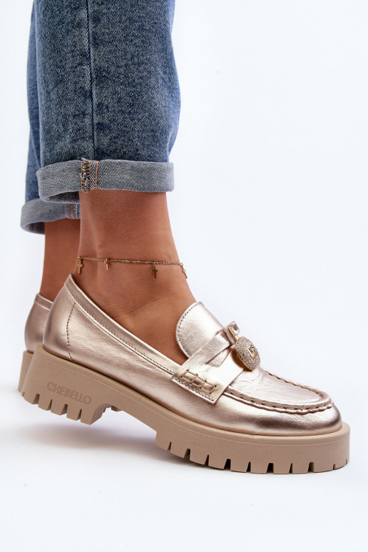 apavi Mokasīni ar ornamentiem CheBello 4291 Zelta krāsas   apavi Mokasīni ar ornamentiem CheBello 4291 Zelta krāsas