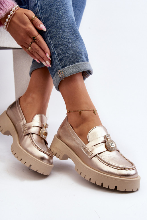 apavi Mokasīni ar ornamentiem CheBello 4291 Zelta krāsas   apavi Mokasīni ar ornamentiem CheBello 4291 Zelta krāsas