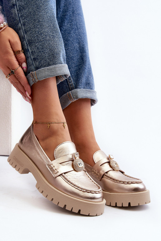 apavi Mokasīni ar ornamentiem CheBello 4291 Zelta krāsas   apavi Mokasīni ar ornamentiem CheBello 4291 Zelta krāsas