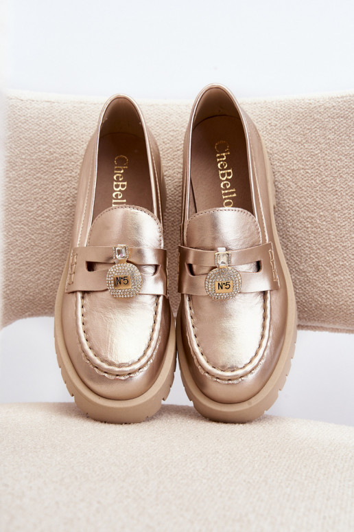 apavi Mokasīni ar ornamentiem CheBello 4291 Zelta krāsas   apavi Mokasīni ar ornamentiem CheBello 4291 Zelta krāsas