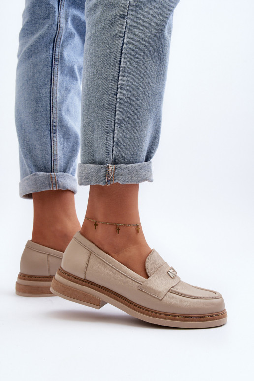 Zazoo 20165 ādas sieviešu mokasīni smilšu krāsā