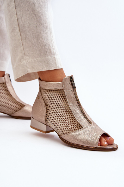 sieviešu zābaki  ar platiem papēžiem Z Odkrytymi Palcami  06413-25 Zelta krāsas