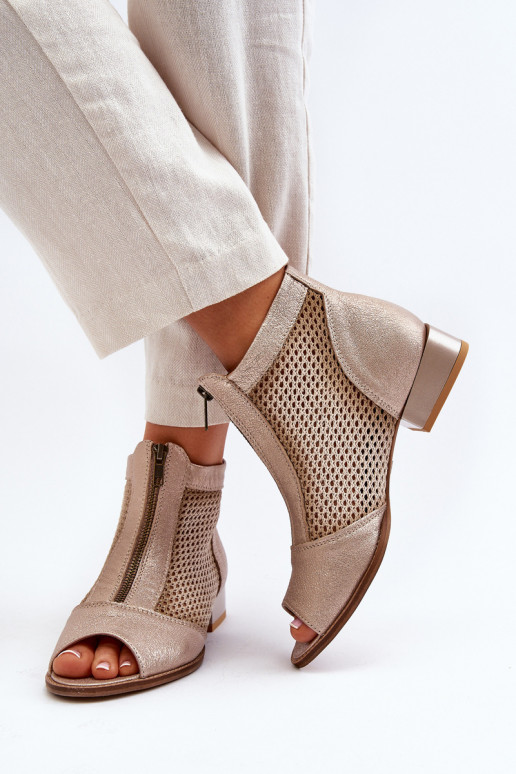 sieviešu zābaki  ar platiem papēžiem Z Odkrytymi Palcami  06413-25 Zelta krāsas