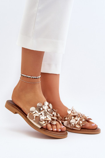 Zazoo 40381  Čibas no dabīgas ādas ar platiem papēžiem Zelta krāsas 2