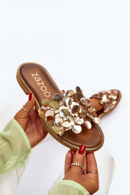 Zazoo 40381  Čibas no dabīgas ādas ar platiem papēžiem Zelta krāsas Zazoo 40381  Čibas no dabīgas ādas ar platiem papēžiem Zelta krāsas