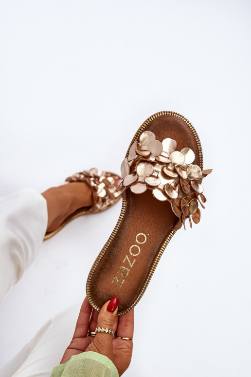 Zazoo 40381  Čibas no dabīgas ādas ar platiem papēžiem Zelta krāsas Zazoo 40381  Čibas no dabīgas ādas ar platiem papēžiem Zelta krāsas