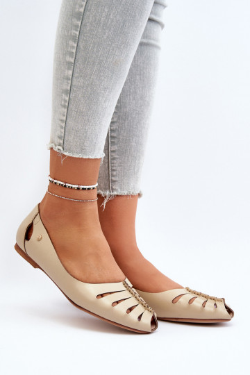 Zazoo 10009 Ērtas dabīgās ādas balerīnas  smilšu krāsas