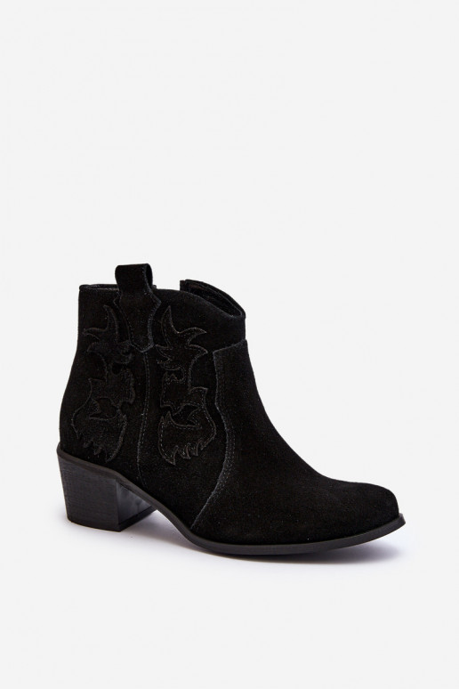 Zazoo 3426 sieviešu zamša apavi cowboy stila melnā krāsā