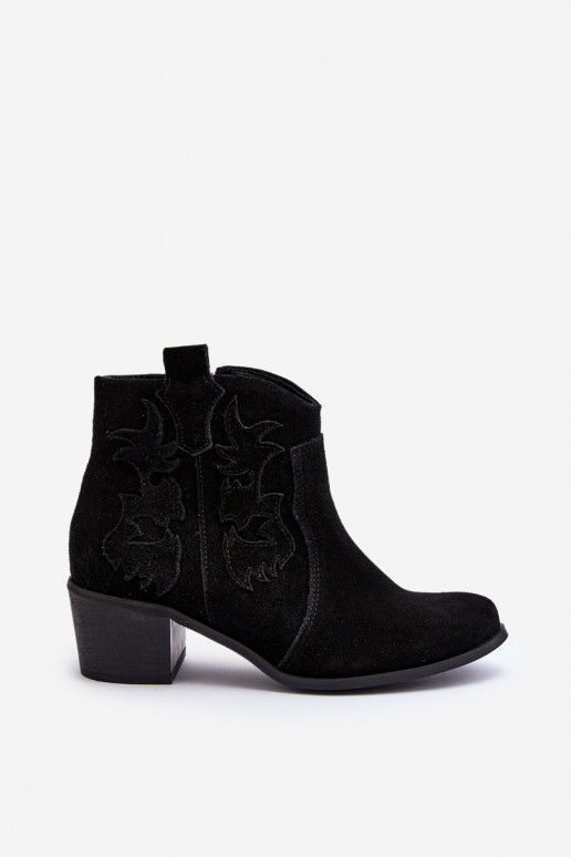 Zazoo 3426 sieviešu zamša apavi cowboy stila melnā krāsā