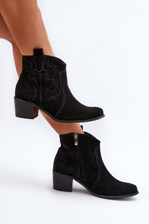 Zazoo 3426 sieviešu zamša apavi cowboy stila melnā krāsā