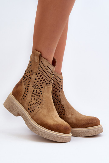 Zazoo 3470 Zamšādas kurpes  ar platiem papēžiem  smilšu krāsas 2