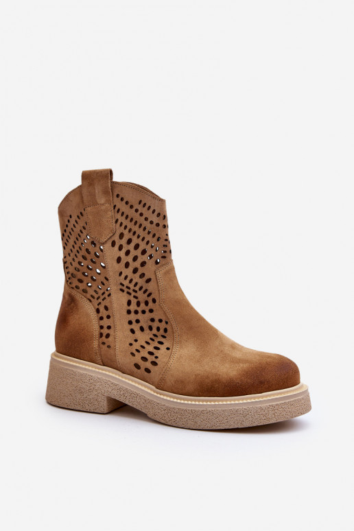 Zazoo 3470 Zamšādas kurpes  ar platiem papēžiem  smilšu krāsas