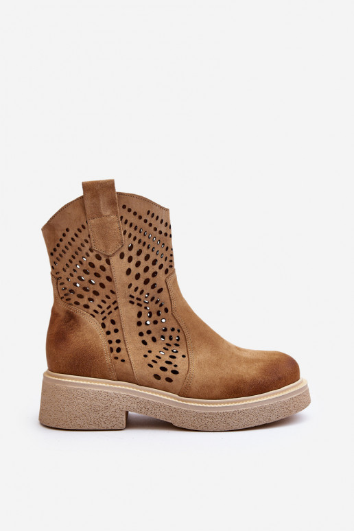 Zazoo 3470 Zamšādas kurpes  ar platiem papēžiem  smilšu krāsas