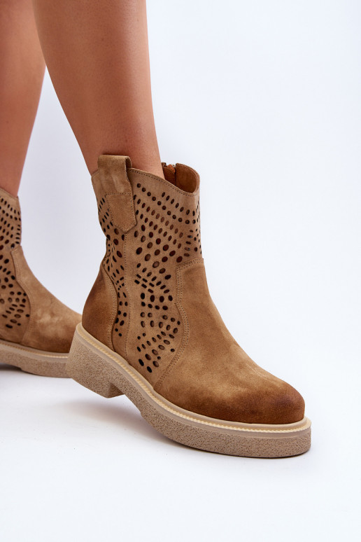 Zazoo 3470 Zamšādas kurpes  ar platiem papēžiem  smilšu krāsas