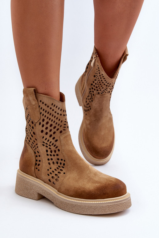 Zazoo 3470 Zamšādas kurpes  ar platiem papēžiem  smilšu krāsas