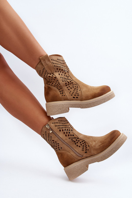 Zazoo 3470 Zamšādas kurpes  ar platiem papēžiem  smilšu krāsas