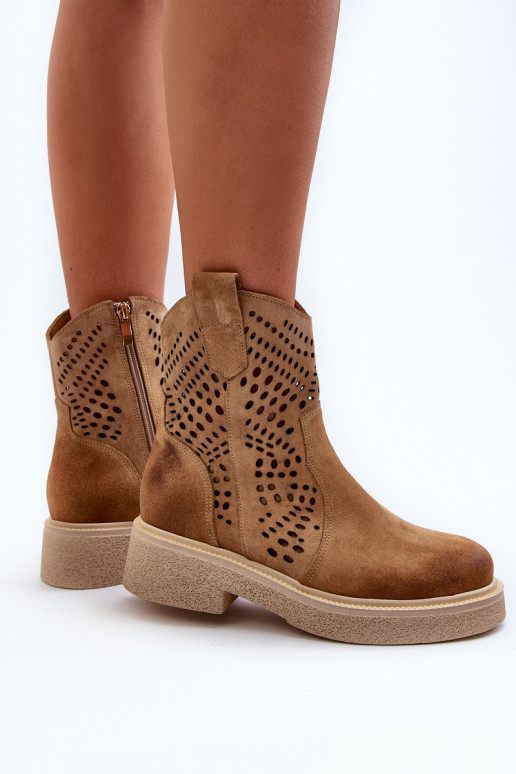 Zazoo 3470 Zamšādas kurpes  ar platiem papēžiem  smilšu krāsas