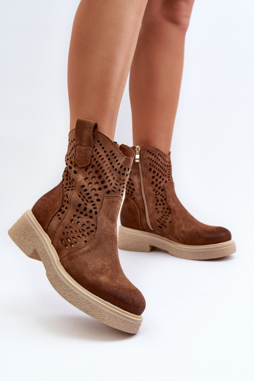 Zazoo 3470 Zamšādas kurpes  ar platiem papēžiem  brūnas krāsas