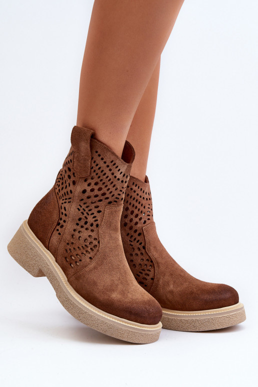 Zazoo 3470 Zamšādas kurpes  ar platiem papēžiem  brūnas krāsas