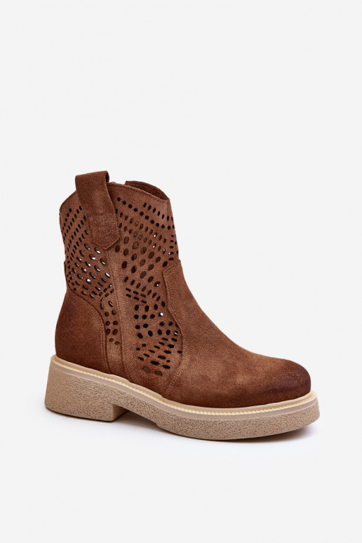 Zazoo 3470 Zamšādas kurpes  ar platiem papēžiem  brūnas krāsas