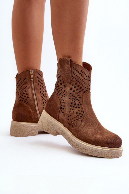 Zazoo 3470 Zamšādas kurpes  ar platiem papēžiem  brūnas krāsas