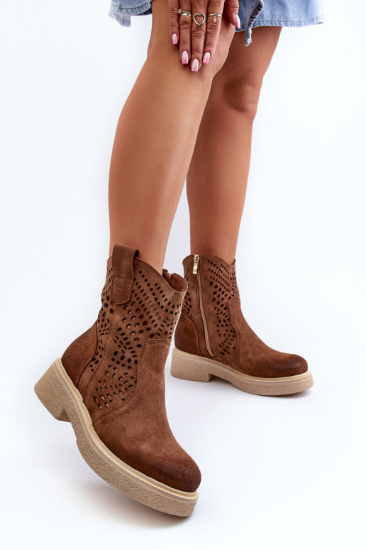 Zazoo 3470 Zamšādas kurpes  ar platiem papēžiem  brūnas krāsas