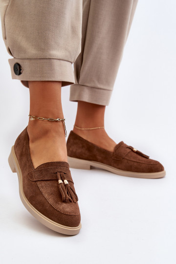 Zazoo 3420 Zamšādas mokasīni  ar platiem papēžiem brūnas krāsas