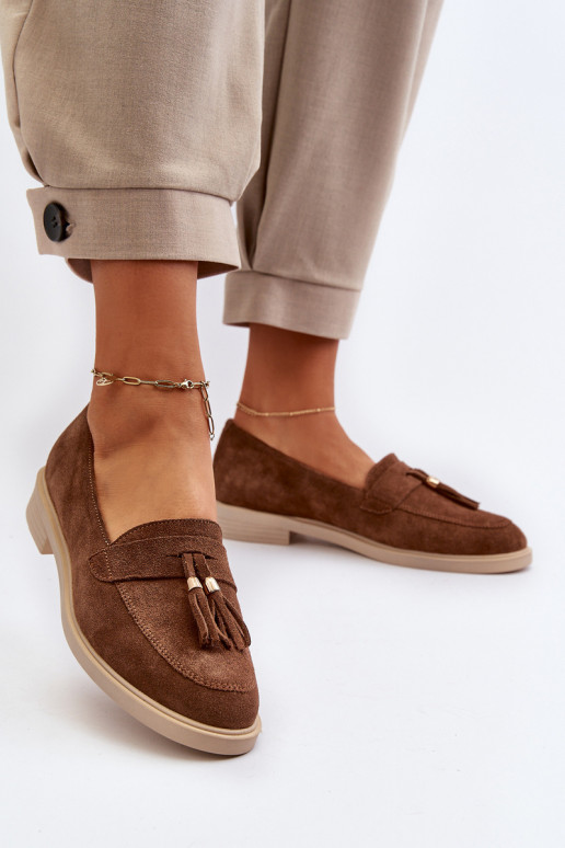 Zazoo 3420 Zamšādas mokasīni  ar platiem papēžiem brūnas krāsas Zazoo 3420 Zamšādas mokasīni  ar platiem papēžiem brūnas krāsas