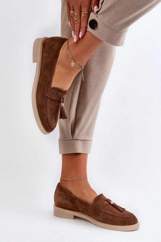 Zazoo 3420 Zamšādas mokasīni  ar platiem papēžiem brūnas krāsas Zazoo 3420 Zamšādas mokasīni  ar platiem papēžiem brūnas krāsas