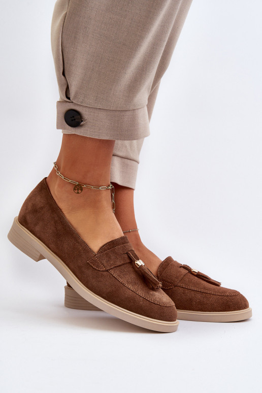 Zazoo 3420 Zamšādas mokasīni  ar platiem papēžiem brūnas krāsas Zazoo 3420 Zamšādas mokasīni  ar platiem papēžiem brūnas krāsas