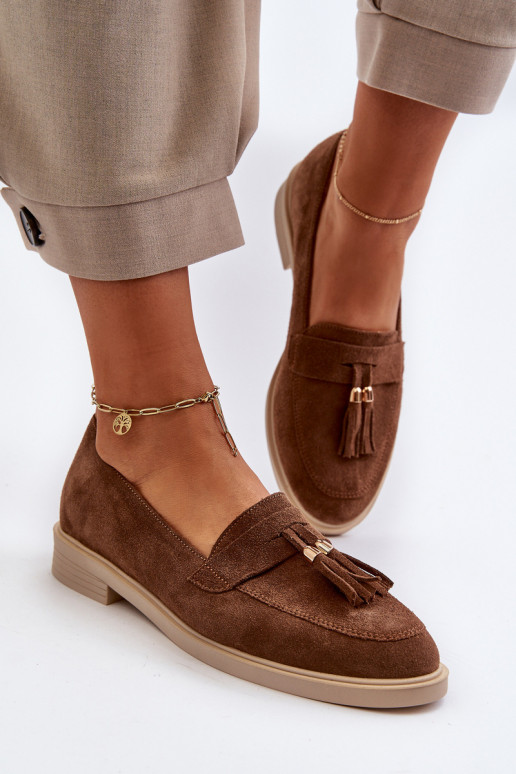 Zazoo 3420 Zamšādas mokasīni  ar platiem papēžiem brūnas krāsas Zazoo 3420 Zamšādas mokasīni  ar platiem papēžiem brūnas krāsas