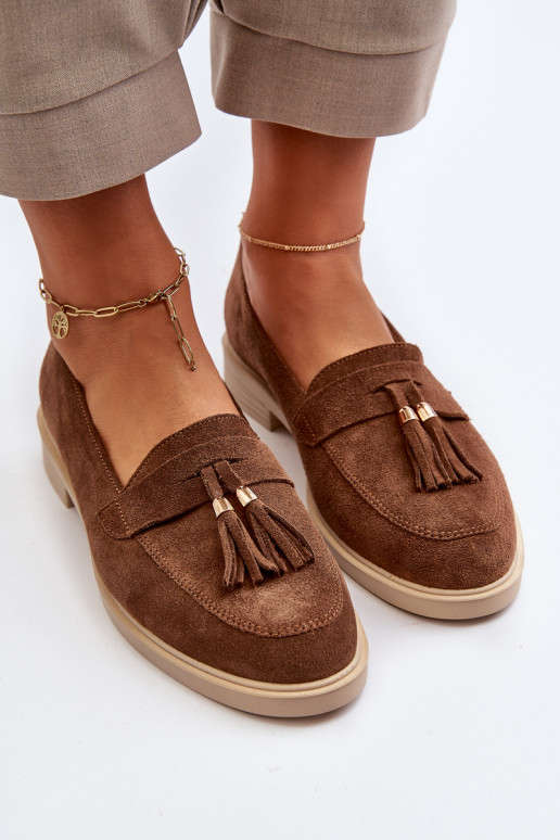 Zazoo 3420 Zamšādas mokasīni  ar platiem papēžiem brūnas krāsas Zazoo 3420 Zamšādas mokasīni  ar platiem papēžiem brūnas krāsas