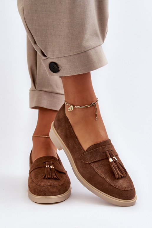 Zazoo 3420 Zamšādas mokasīni  ar platiem papēžiem brūnas krāsas Zazoo 3420 Zamšādas mokasīni  ar platiem papēžiem brūnas krāsas