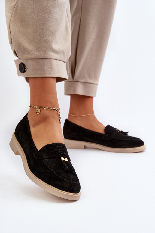 Zazoo 3420 Zamšādas mokasīni  ar platiem papēžiem Melns Zazoo 3420 Zamšādas mokasīni  ar platiem papēžiem Melns