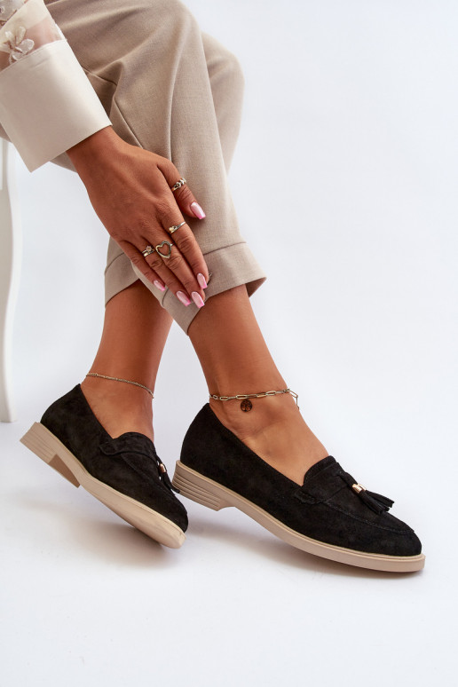 Zazoo 3420 Zamšādas mokasīni  ar platiem papēžiem Melns Zazoo 3420 Zamšādas mokasīni  ar platiem papēžiem Melns