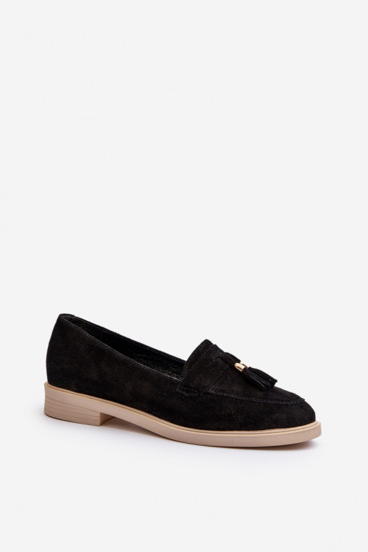 Zazoo 3420 Zamšādas mokasīni  ar platiem papēžiem Melns Zazoo 3420 Zamšādas mokasīni  ar platiem papēžiem Melns