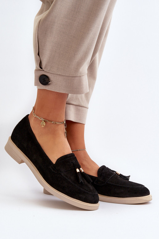 Zazoo 3420 Zamšādas mokasīni  ar platiem papēžiem Melns Zazoo 3420 Zamšādas mokasīni  ar platiem papēžiem Melns