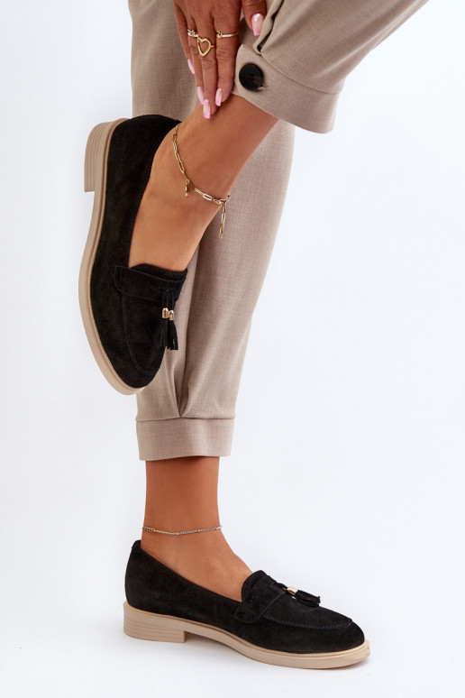 Zazoo 3420 Zamšādas mokasīni  ar platiem papēžiem Melns Zazoo 3420 Zamšādas mokasīni  ar platiem papēžiem Melns