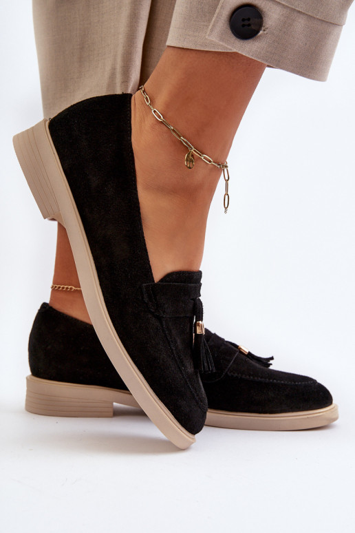 Zazoo 3420 Zamšādas mokasīni  ar platiem papēžiem Melns Zazoo 3420 Zamšādas mokasīni  ar platiem papēžiem Melns