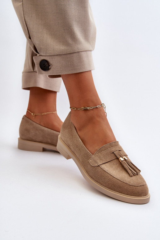 Zazoo 3420 Zamšādas mokasīni  ar platiem papēžiem smilšu krāsas Zazoo 3420 Zamšādas mokasīni  ar platiem papēžiem smilšu krāsas